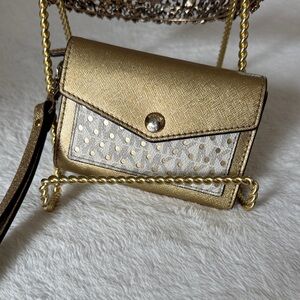 Michael Kors Jet Set Gold and White Polka Dot flip wallet NWOT